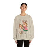 Retro Christmas Girl and Reindeer Sweatshirt