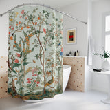 Bird Forest Shower Curtains - Nature Inspired Bathroom Decor, Wildlife Home Goods, Tree and Bird Printed Bath Curtains, Rustic Cabin Shower