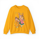 Retro Christmas Girl and Reindeer Sweatshirt