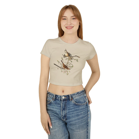 Floral Bird Women's Baby Tee - Cute Short Sleeve Top