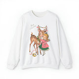 Retro Christmas Girl and Reindeer Sweatshirt