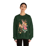 Retro Christmas Girl and Reindeer Sweatshirt