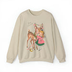 Retro Christmas Girl and Reindeer Sweatshirt