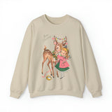 Retro Christmas Girl and Reindeer Sweatshirt