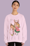 Retro Christmas Girl and Reindeer Sweatshirt