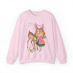 Retro Christmas Girl and Reindeer Sweatshirt