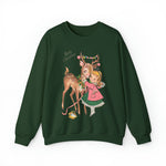 Retro Christmas Girl and Reindeer Sweatshirt