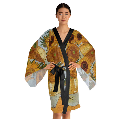 Van Gogh Sunflowers Long Sleeve Kimono Robe