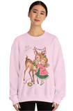 Retro Christmas Girl and Reindeer Sweatshirt