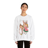 Retro Christmas Girl and Reindeer Sweatshirt