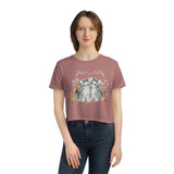 Twin Kitties Women's Flowy Cropped Tee